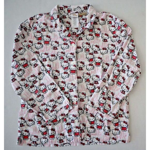 Pottery Barn Teen Sz L White Hello Kitty Organic Cotton Flannel Pajama Set - Picture 6 of 14